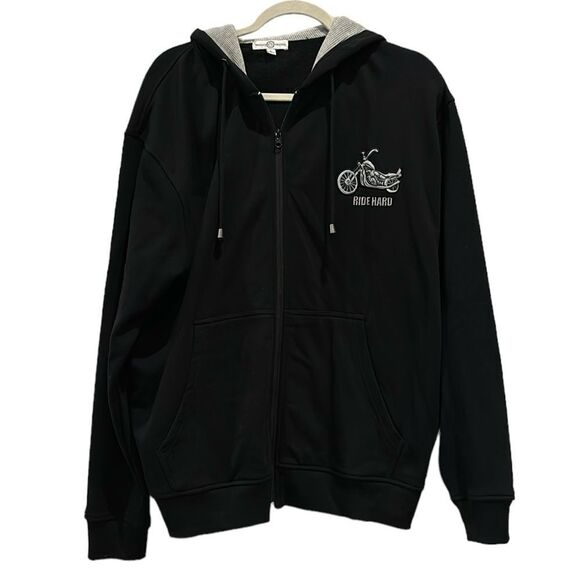 “Ride Hard On The Open Road" Hoodie With Biker Art And Motto Zip Up Hoodie Large - Picture 1 of 10